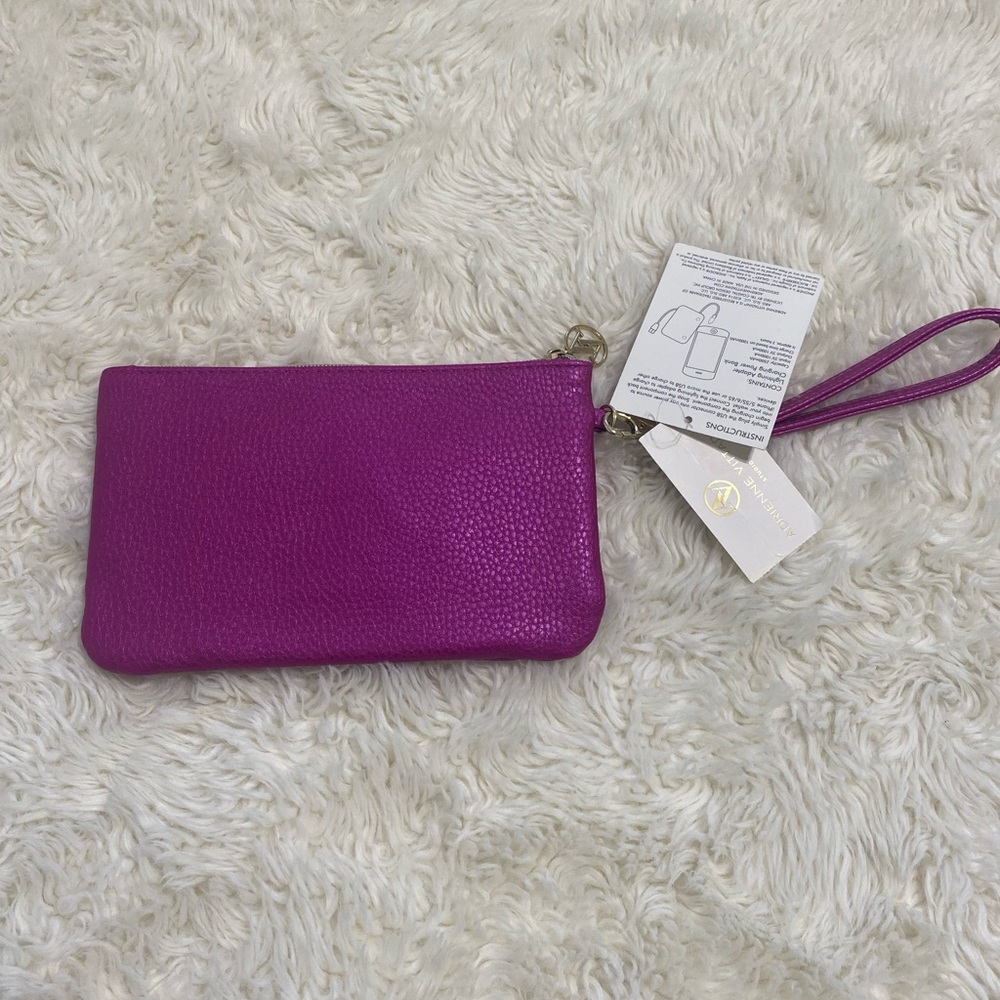Adrienne Vittadini Fuschia Pebble Charging Wallet W/ Detachable Strap-NWT - Picture 2 of 4